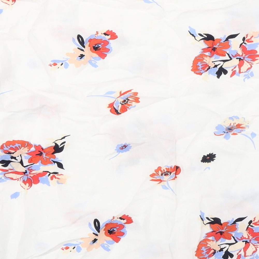 Rainbow Womens White Floral Viscose Basic Blouse Size 8 Round Neck