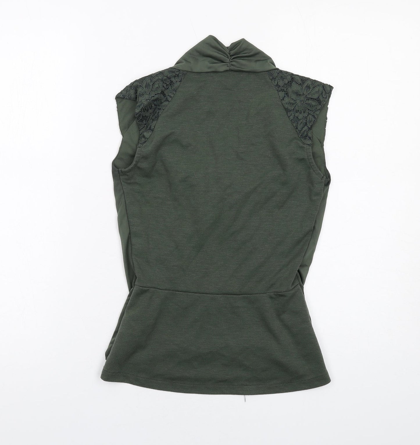Jane Norman Womens Green Polyester Basic T-Shirt Size 8 Cowl Neck - Lace Details
