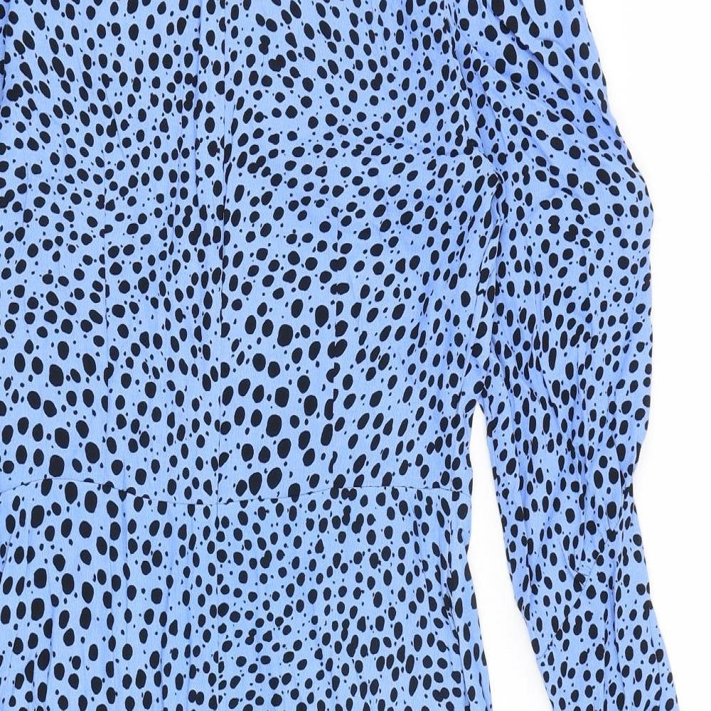 Marks and Spencer Womens Blue Animal Print Viscose A-Line Size 8 Round Neck Zip - Cheetah pattern