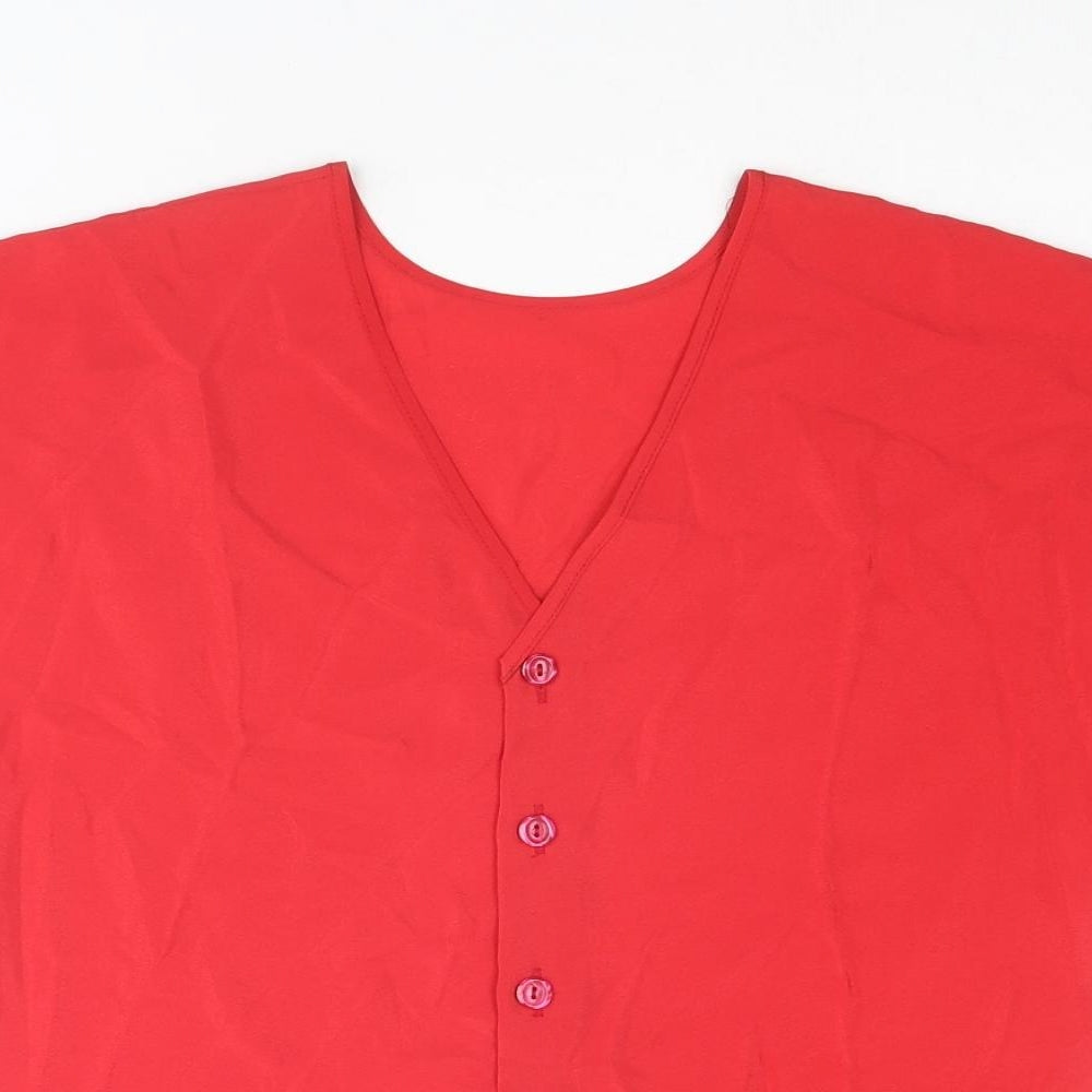 St Michael Womens Red Polyester Basic Button-Up Size 12 V-Neck