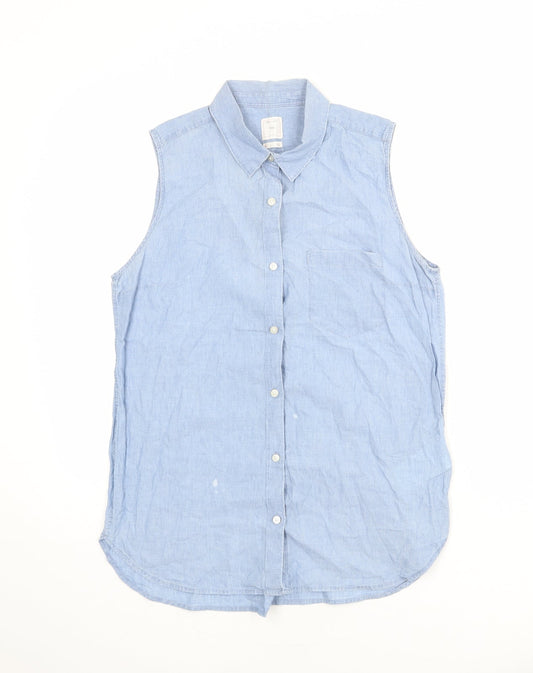 Gap Womens Blue 100% Cotton Basic Button-Up Size S Collared