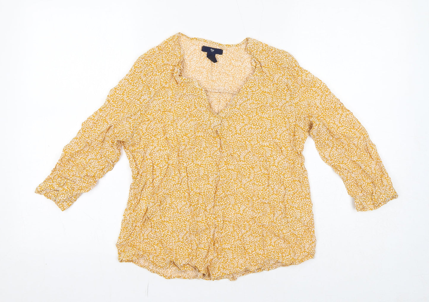 Gap Womens Yellow Geometric Viscose Basic Blouse Size S V-Neck