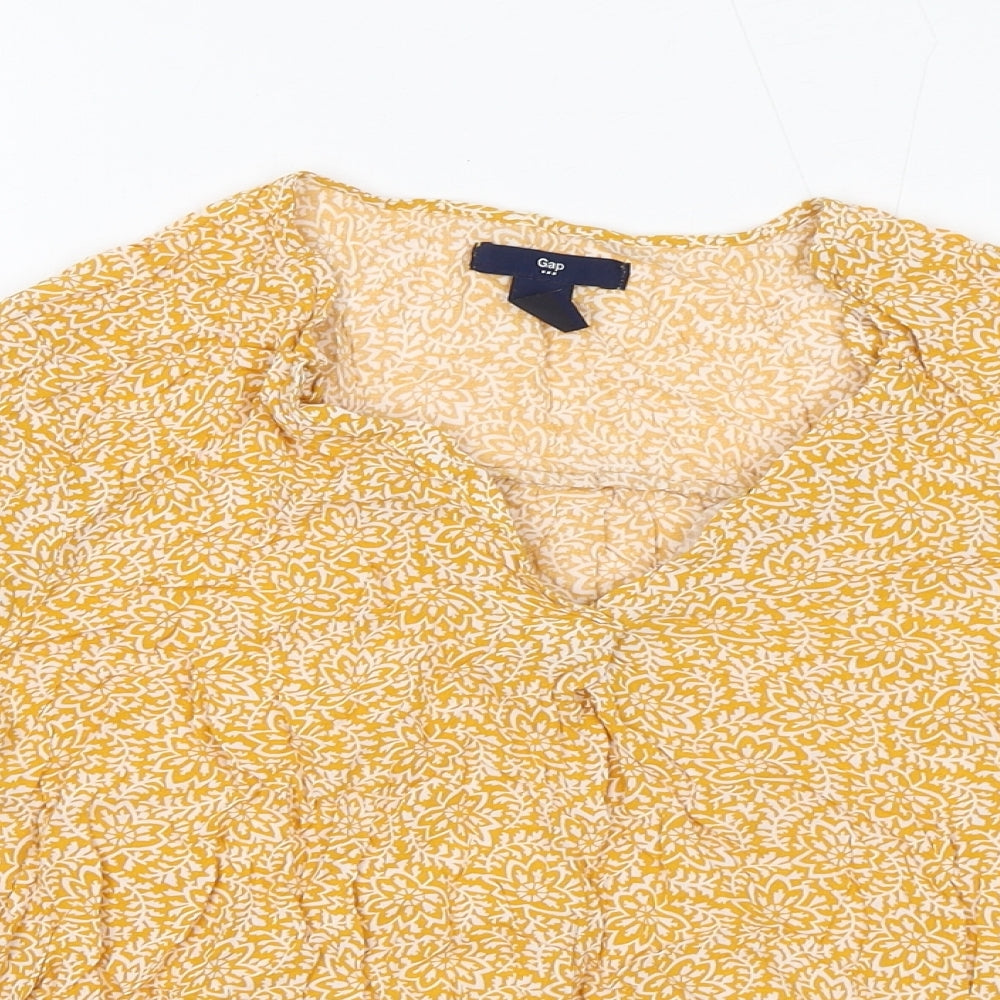 Gap Womens Yellow Geometric Viscose Basic Blouse Size S V-Neck