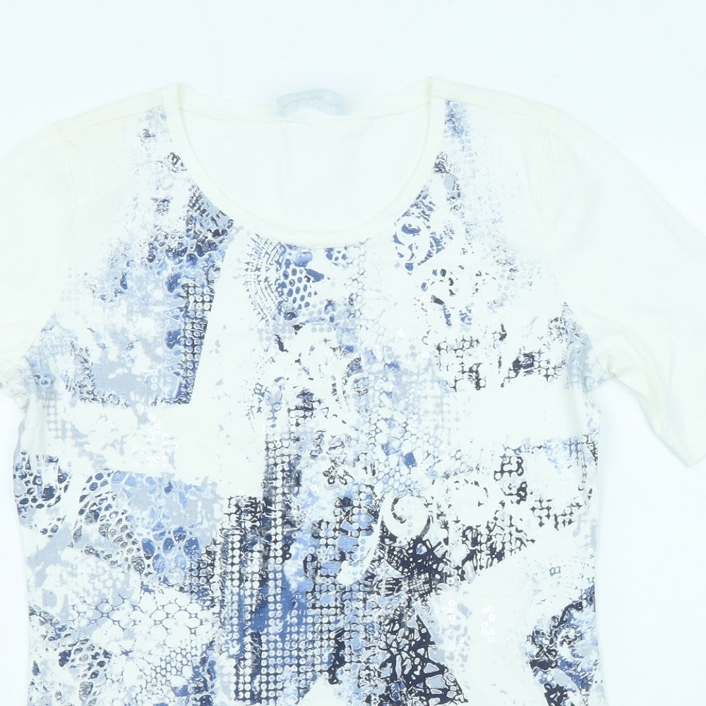 Betty Barclay Womens White Geometric Cotton Basic Blouse Size 10 Scoop Neck