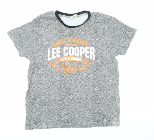 Lee Cooper Boys Grey Cotton Basic T-Shirt Size 13 Years Crew Neck Pullover