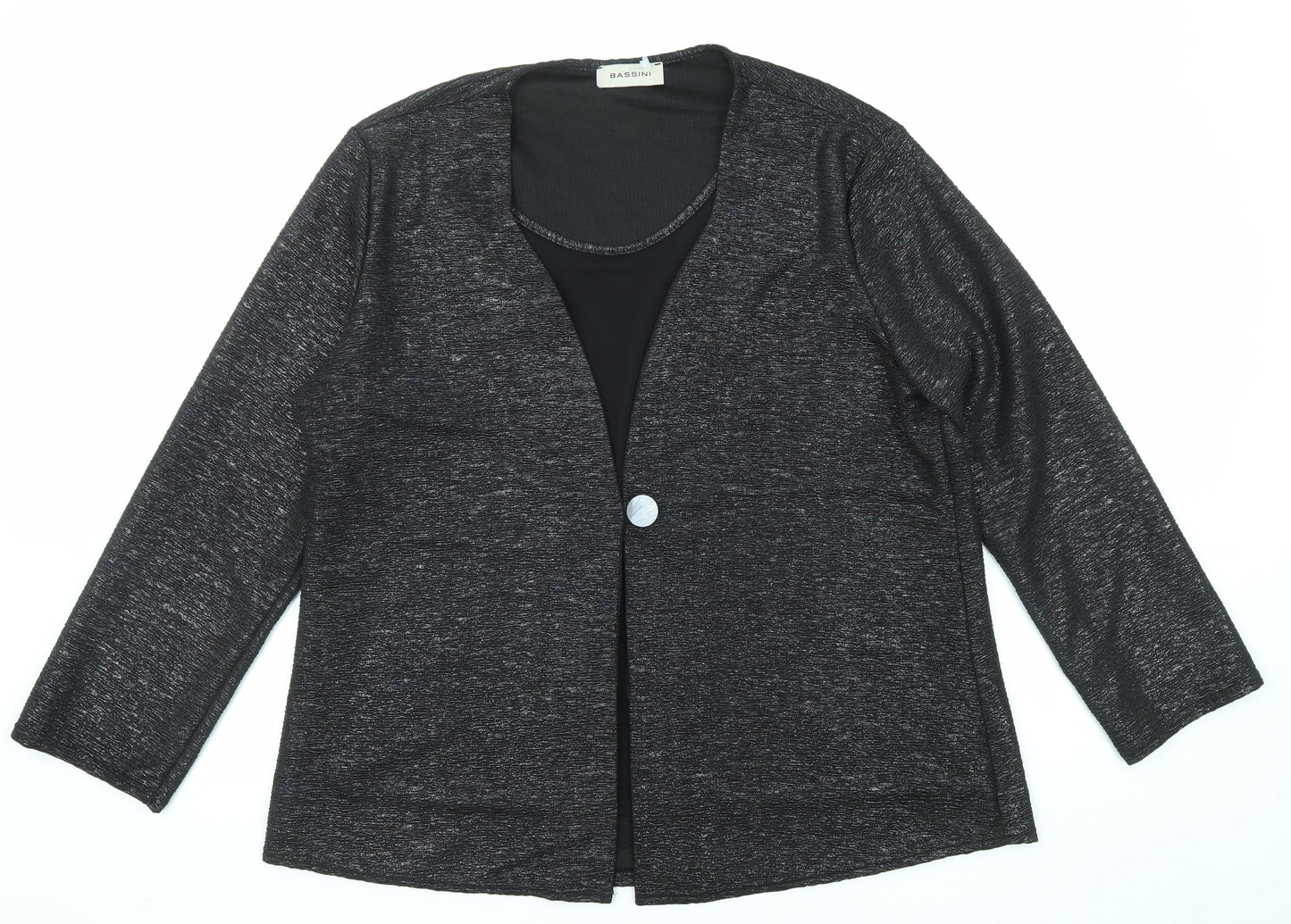 BASSINI Womens Black Polyester Basic Blouse Size 22 Scoop Neck - Two in One Metallic