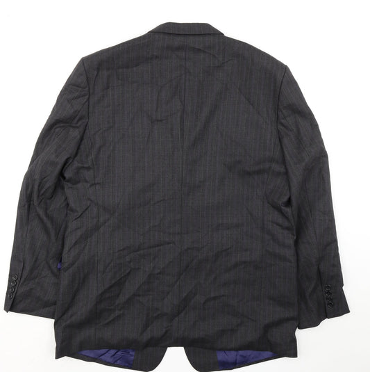 International Menswear Collection Mens Grey Striped Wool Jacket Suit Jacket Size 46 Regular