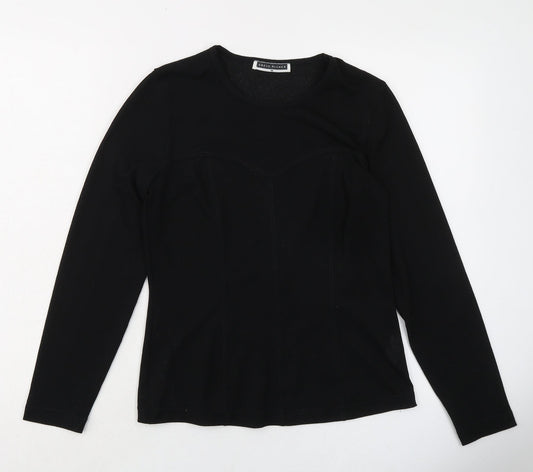 Adele Palmer Womens Black Polyester Basic T-Shirt Size M Crew Neck