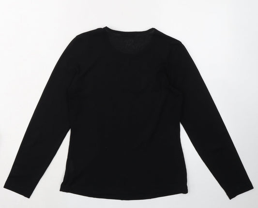 Adele Palmer Womens Black Polyester Basic T-Shirt Size M Crew Neck