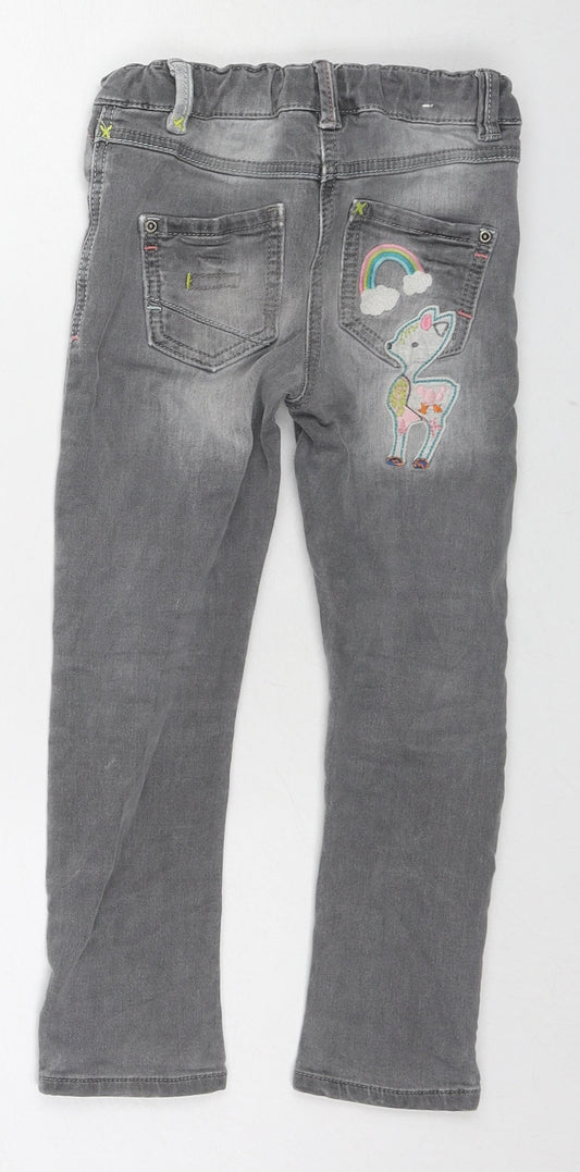 NEXT Girls Grey Cotton Skinny Jeans Size 3-4 Years Regular Zip