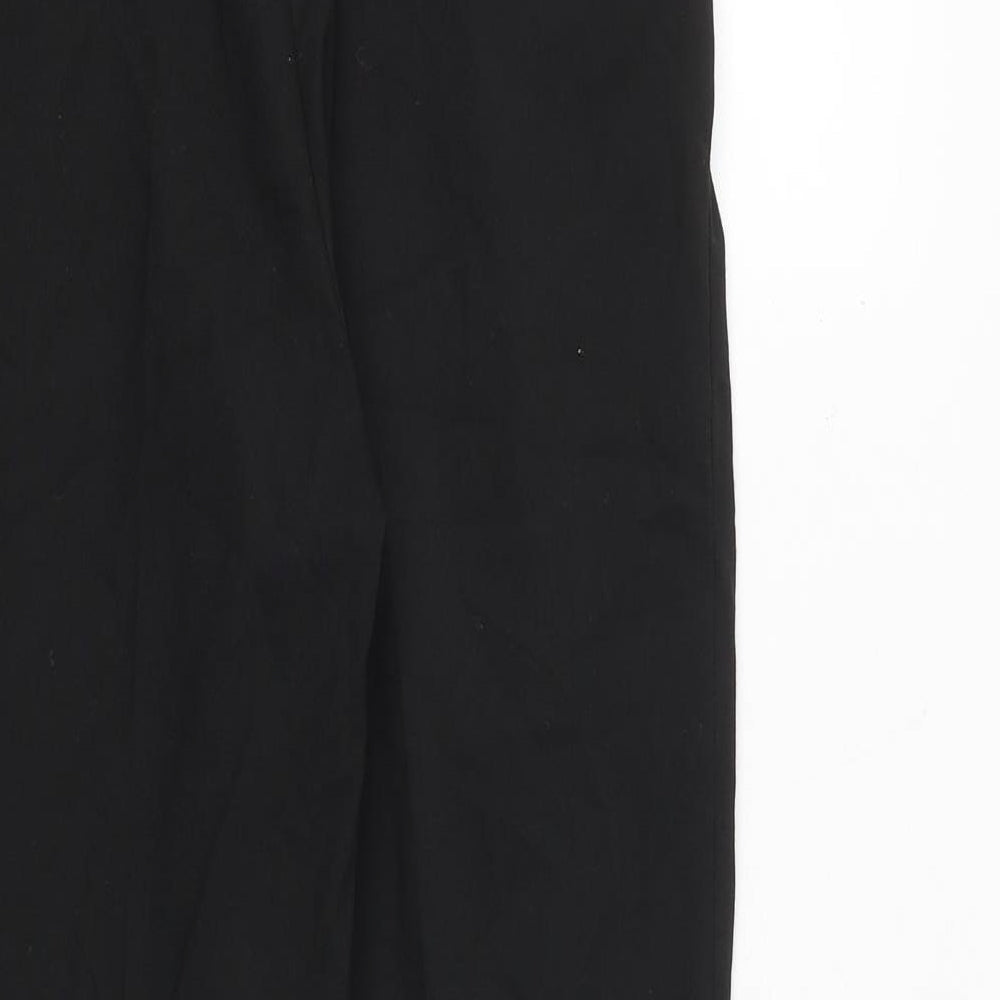 Brand and care label for ASOS women’s black polyester dress pants trousers, size UK 28, in, 30-inch leg regular zip