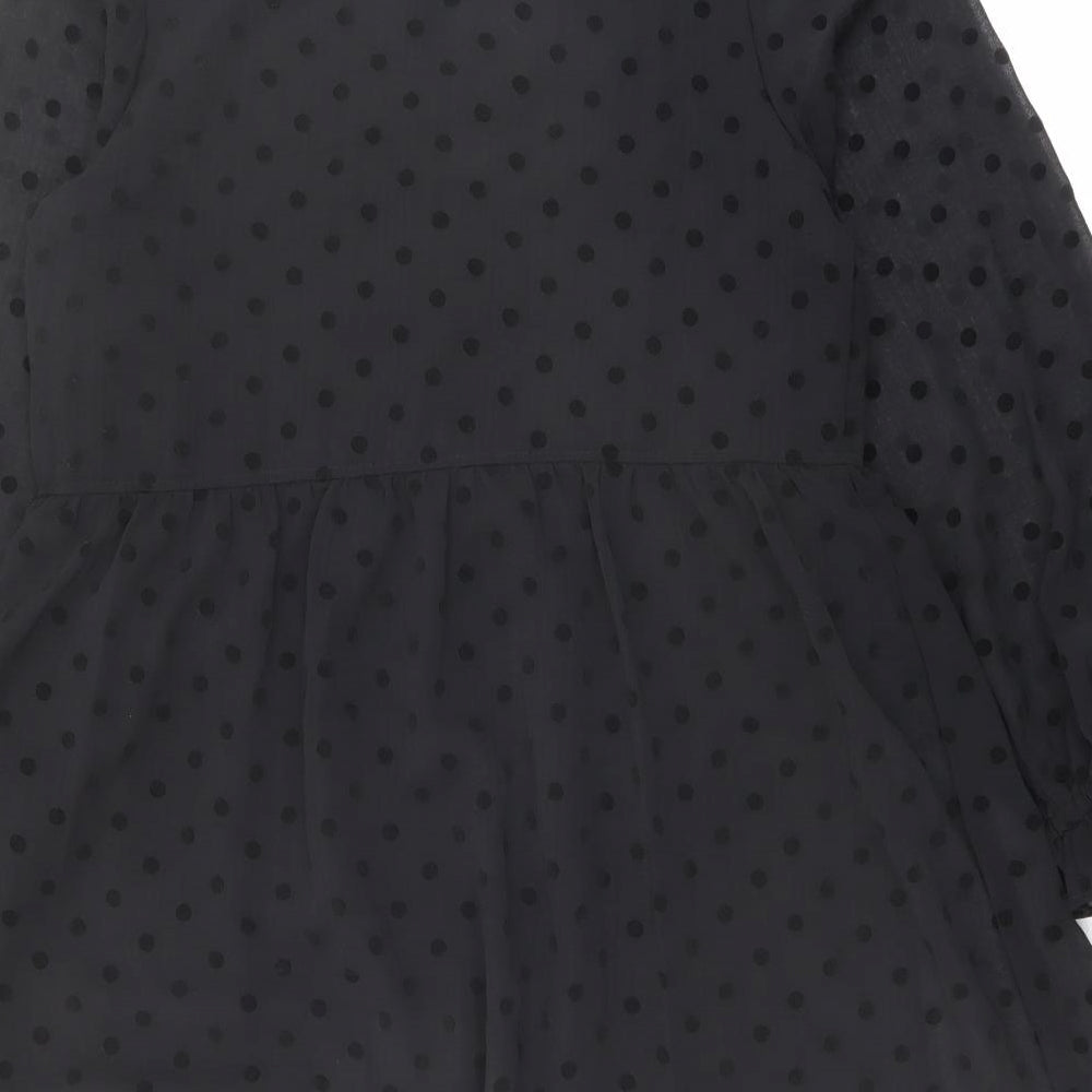 Marks and Spencer Womens Black Polka Dot Polyester A-Line Size 12 V-Neck Button