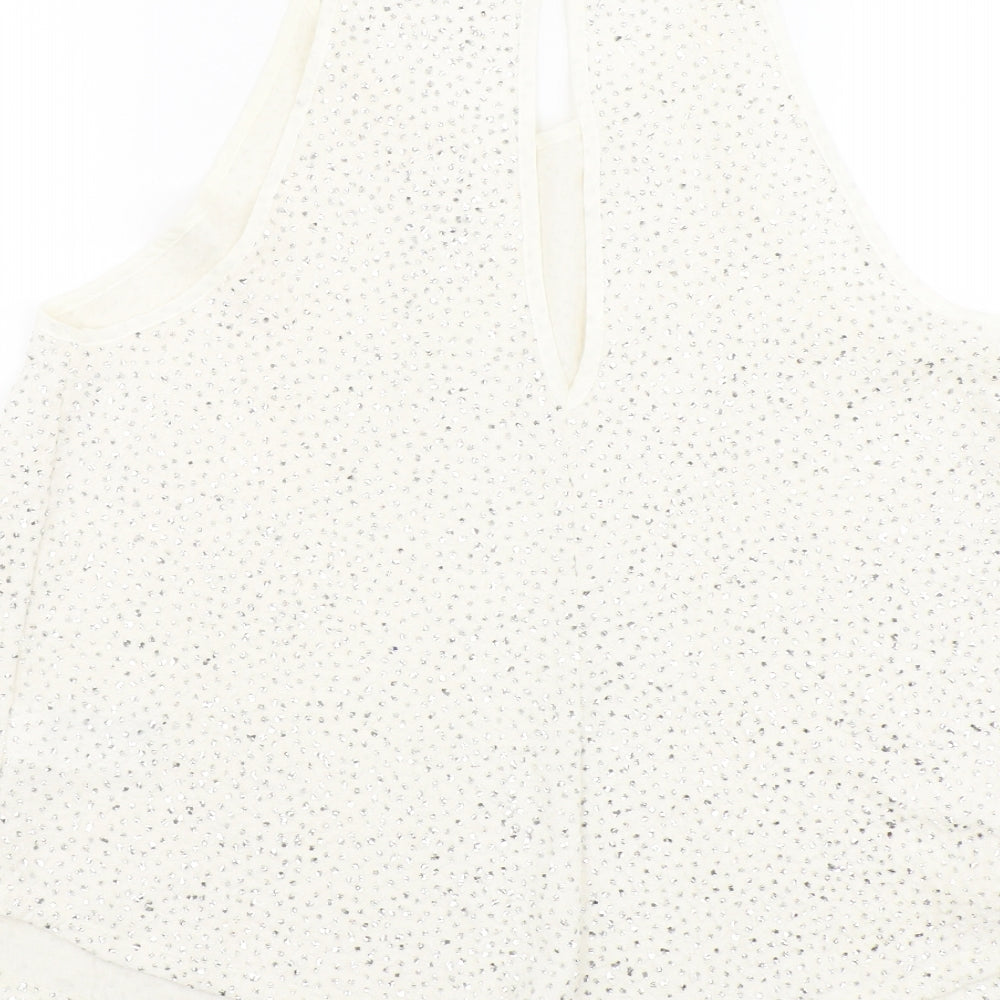 Brand and care label for Cooperative women’s ivory acetate basic tank, size L, scoop neck - embellished