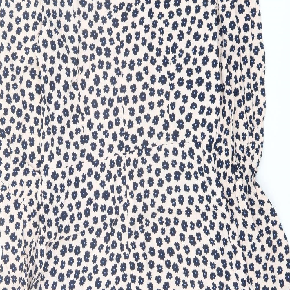 Marks and Spencer Womens Pink Floral Viscose A-Line Size 8 Round Neck Zip