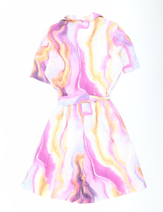 ICHI Womens Multicoloured Geometric Viscose Playsuit One-Piece Size 8 Button