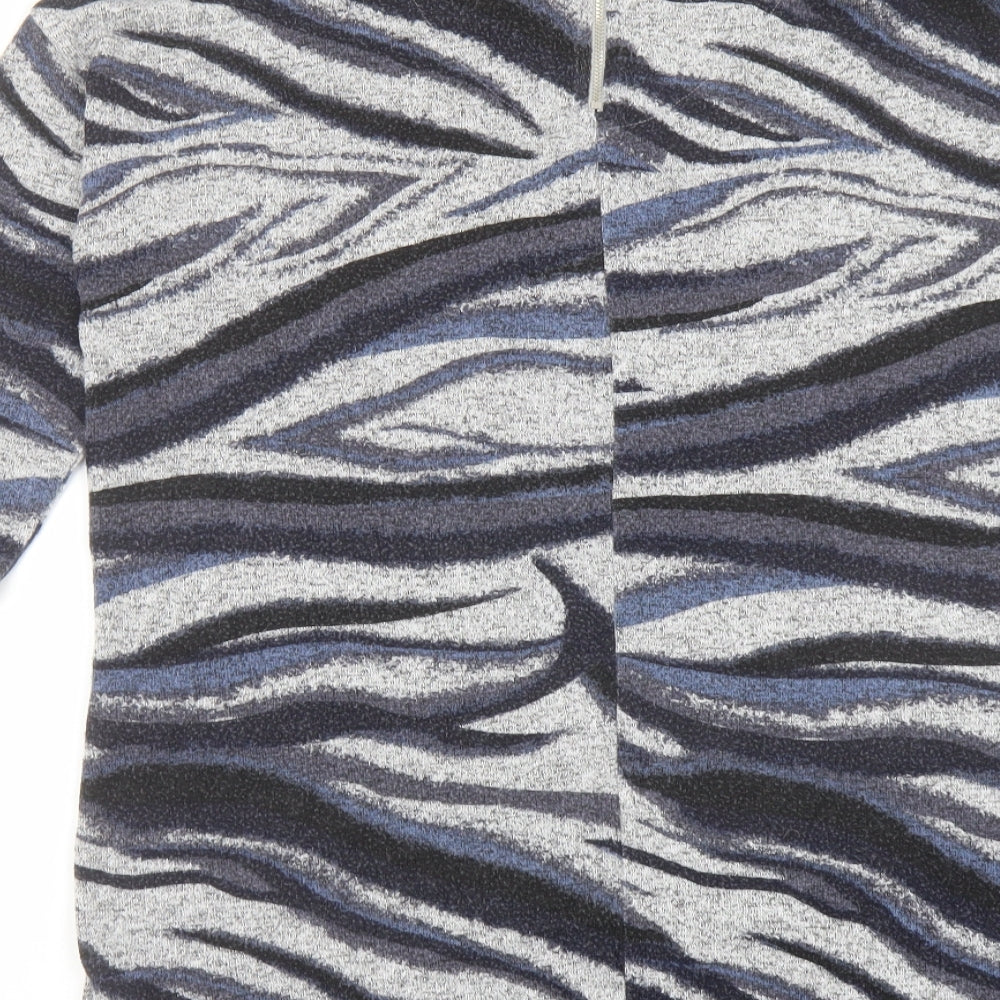 Brand and care label for Principles women’s grey round neck geometric viscose jumper, size UK 14