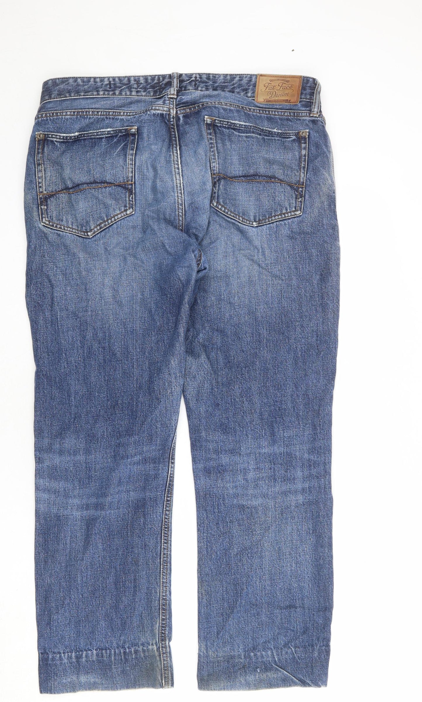 Fat Face Mens Blue Cotton Straight Jeans Size 34 in L29 in Regular Zip