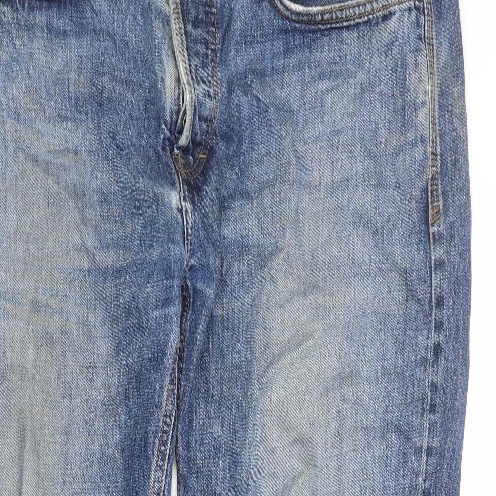 Fat Face Mens Blue Cotton Straight Jeans Size 34 in L29 in Regular Zip