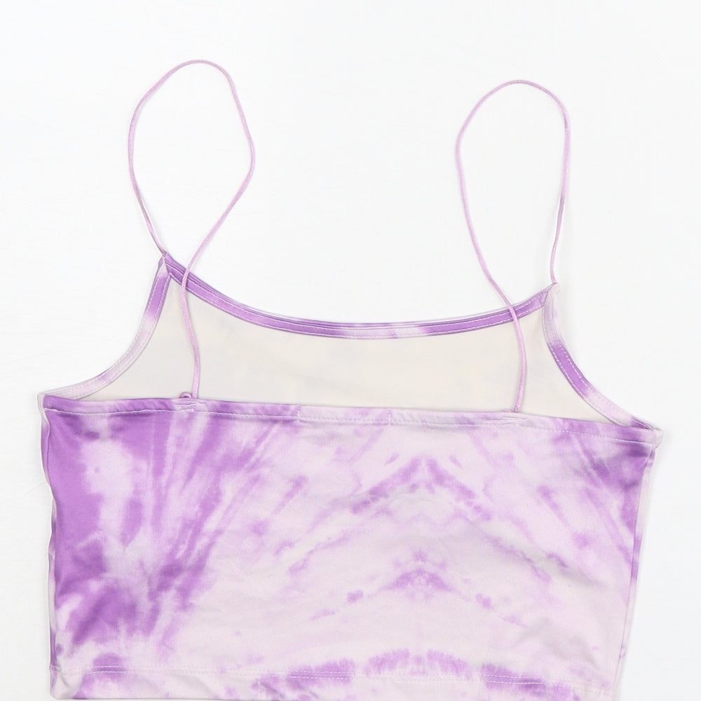 Stradivarius Womens Purple Polyester Cropped Tank Size S Scoop Neck - Tie Dye Pattern