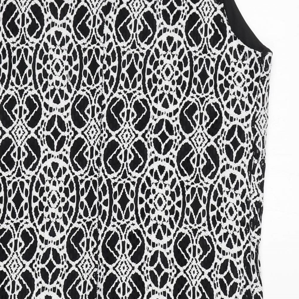 Brand and care label for Roman women’s black geometric polyimide shift, size UK 12, boat neck pullover
