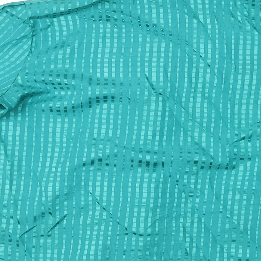 St Michael Womens Green Geometric Polyester Basic Button-Up Size 10 High Neck - Tie Neck Detail