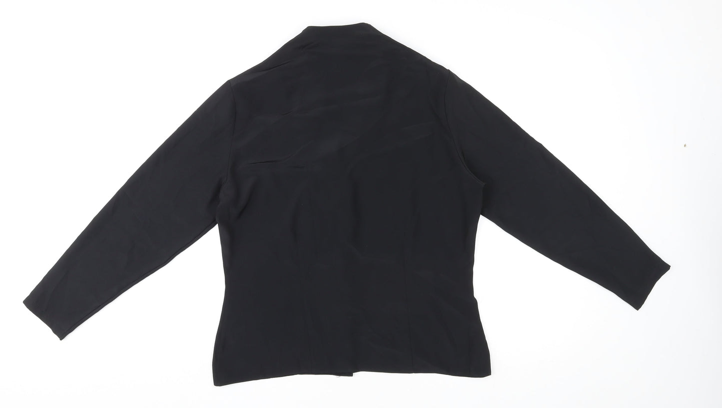 St Michael Womens Black Polyester Basic Button-Up Size 12 V-Neck - Crocheted Lace Detail