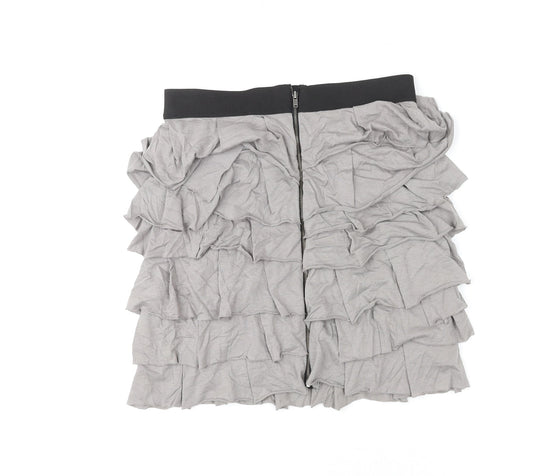Mango Womens Grey Cotton Pleated Skirt Size S Zip