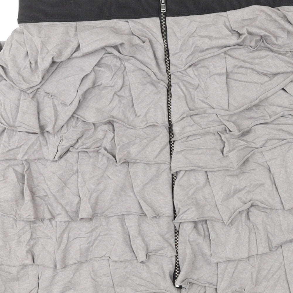 Mango Womens Grey Cotton Pleated Skirt Size S Zip