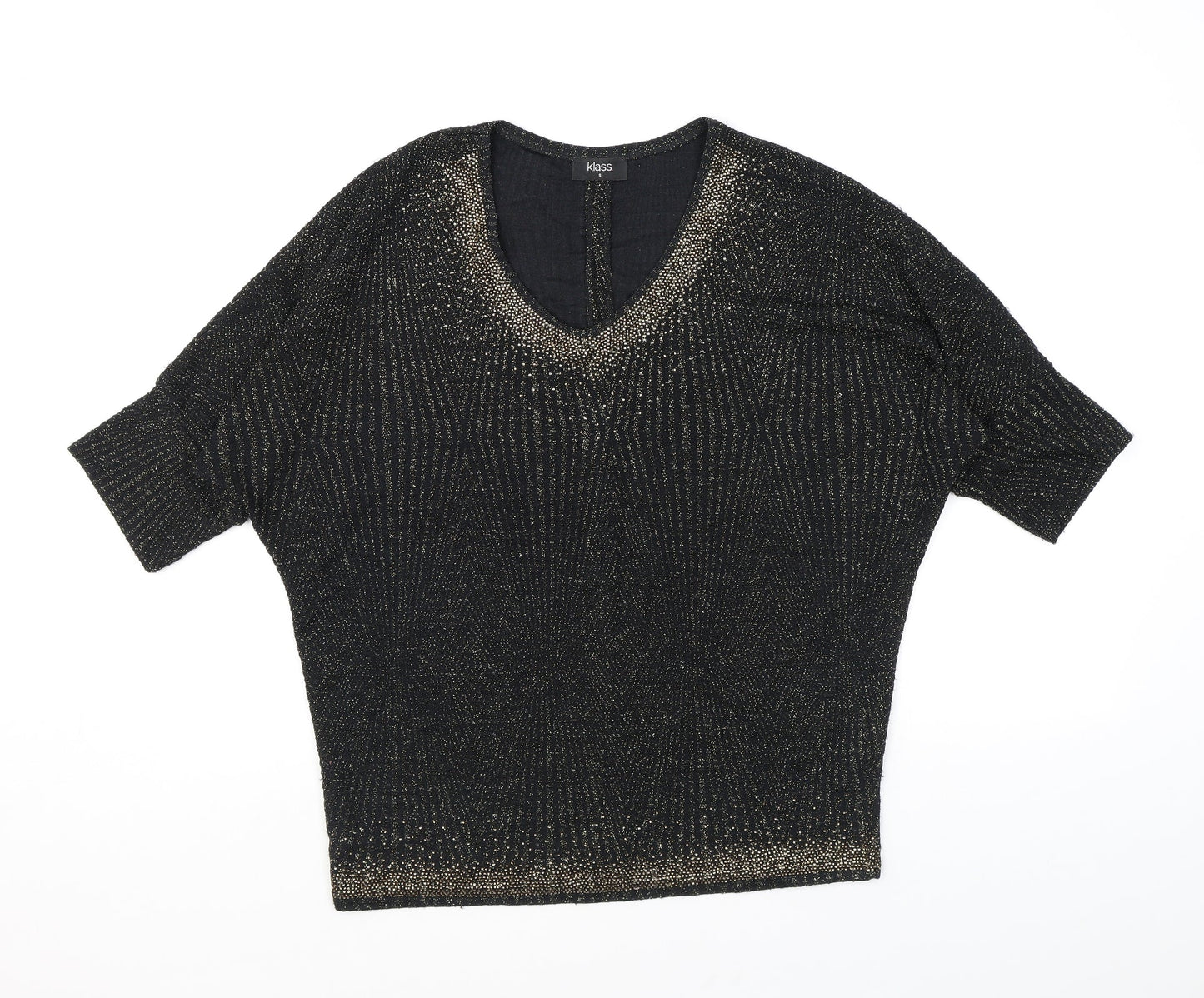 Klass Womens Black Polyamide Basic Blouse Size S V-Neck