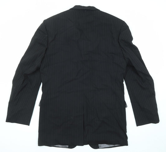 Tom English Mens Black Striped Wool Jacket Suit Jacket Size 40 Regular