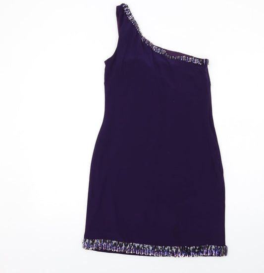 Basix Womens Purple Polyester Mini Size 4 One Shoulder Zip
