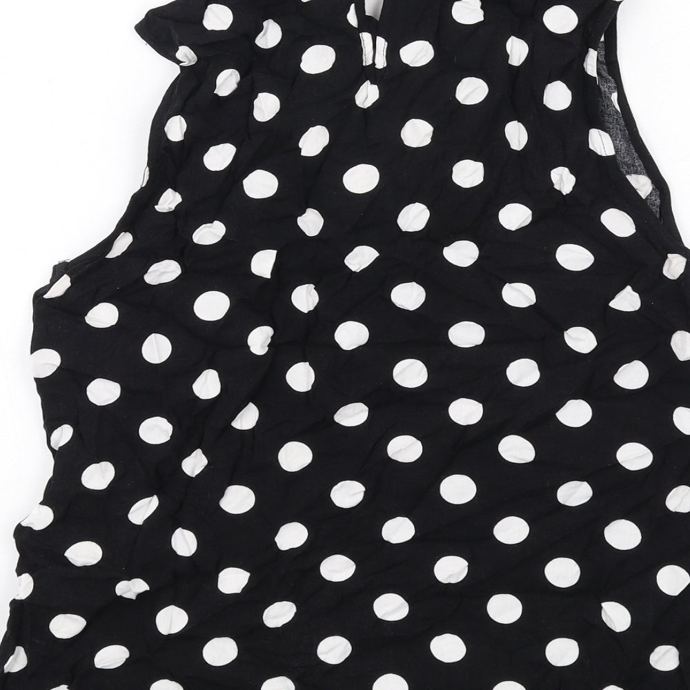 Wallis Womens Black Polka Dot Viscose Basic Blouse Size 12 Mock Neck