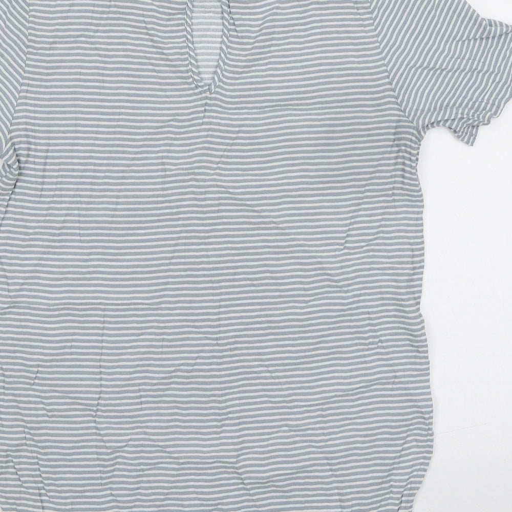 H&M Womens Grey Striped Viscose Basic T-Shirt Size 10 Round Neck
