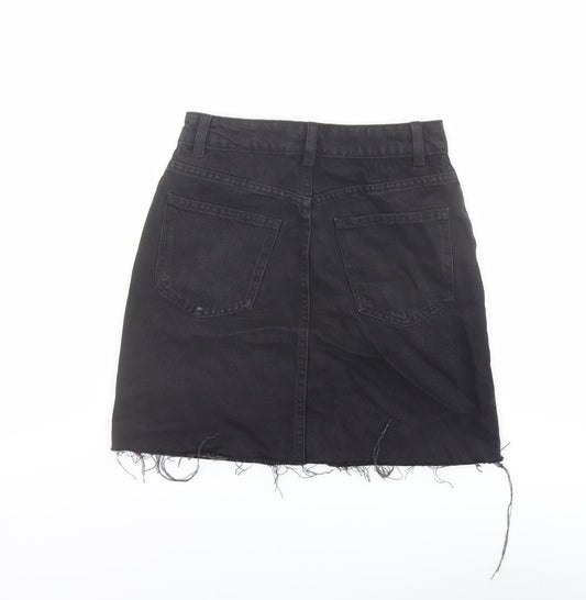 Denim & Co. Womens Black Cotton A-Line Skirt Size 4 Button