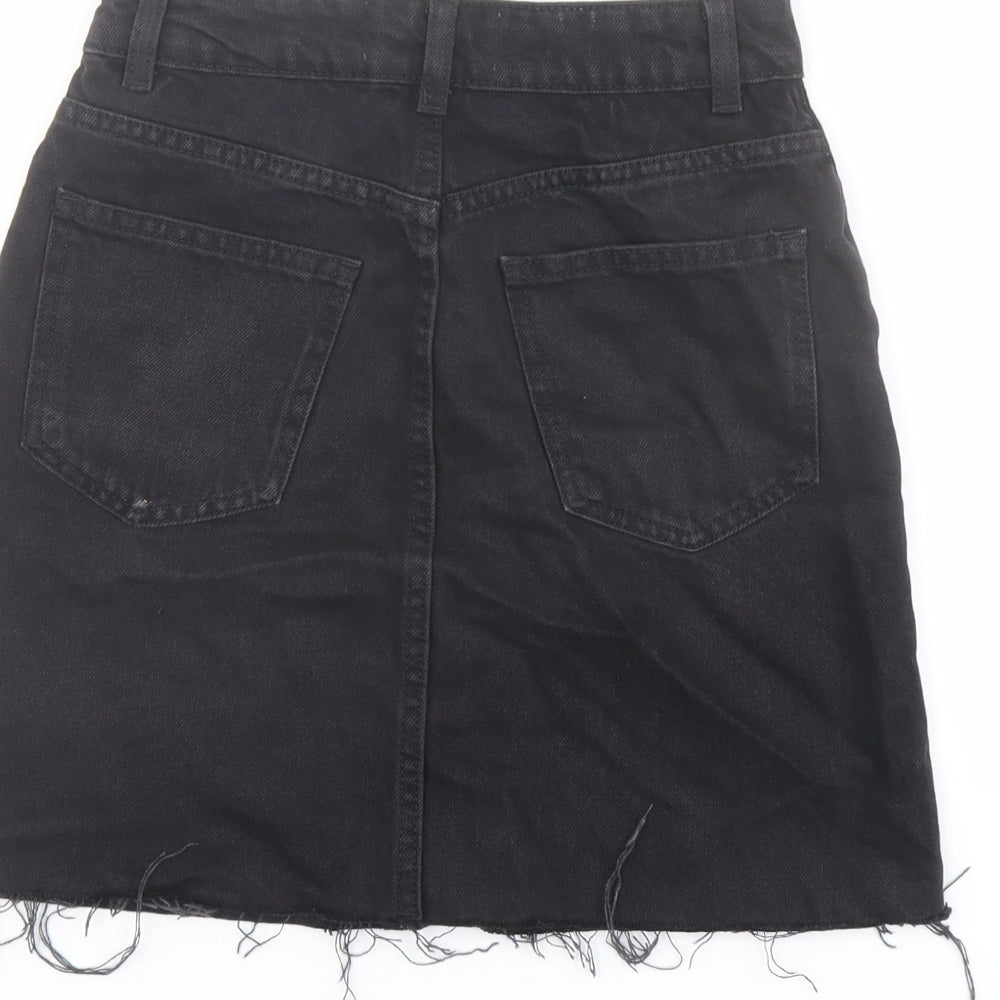 Denim & Co. Womens Black Cotton A-Line Skirt Size 4 Button