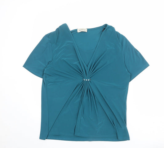 Womens UK Size L BASSINI Blue Polyester Blouse