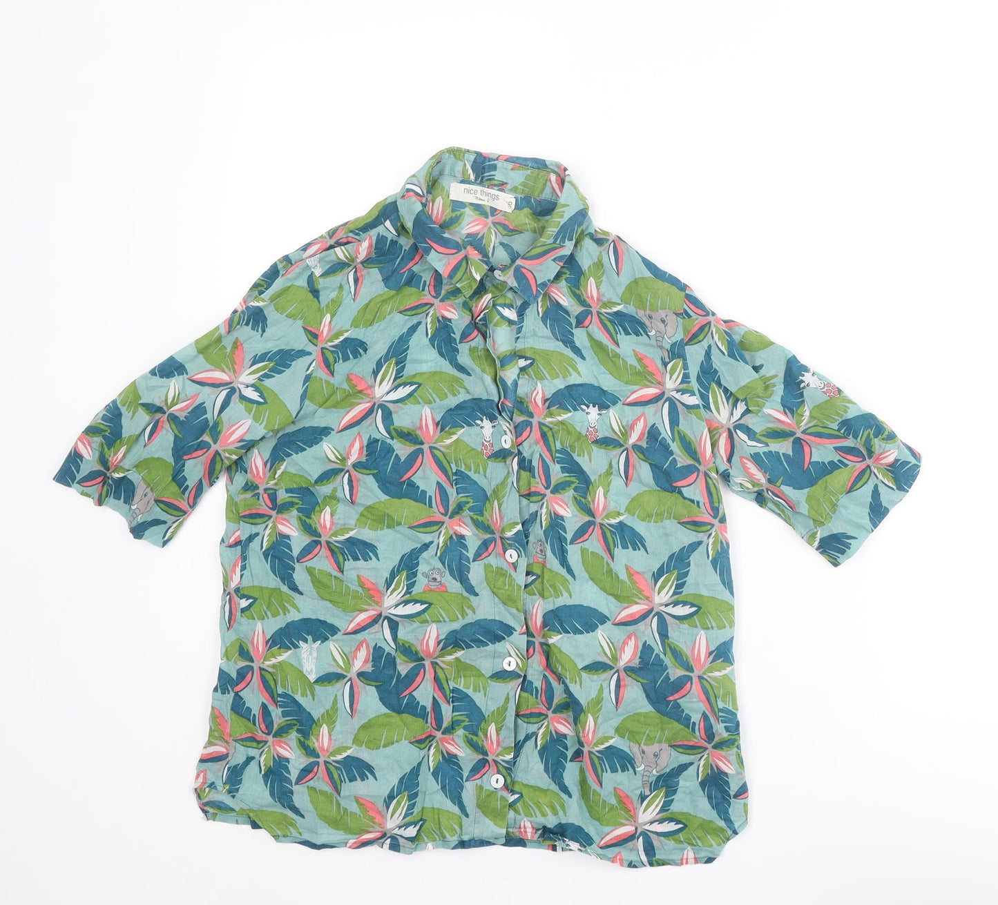 Nice Thing Paloma S. Womens Multicoloured Geometric Cotton Basic Button-Up Size 8 Collared