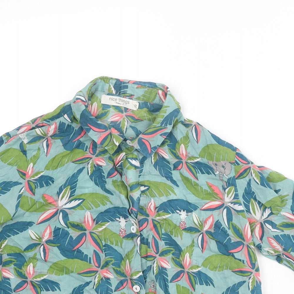 Nice Thing Paloma S. Womens Multicoloured Geometric Cotton Basic Button-Up Size 8 Collared