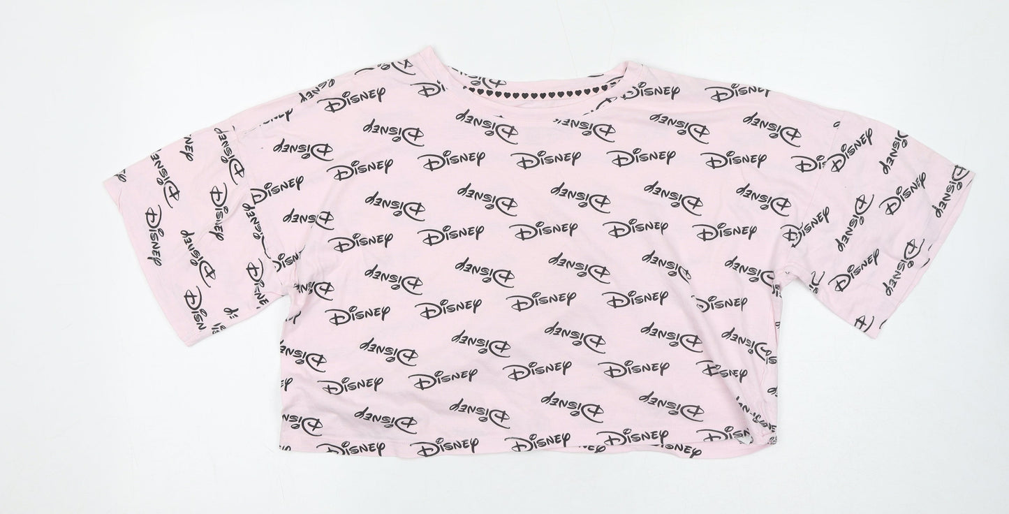 Disney Womens Pink Geometric 100% Cotton Cropped T-Shirt Size 14 Round Neck - Size 14-16