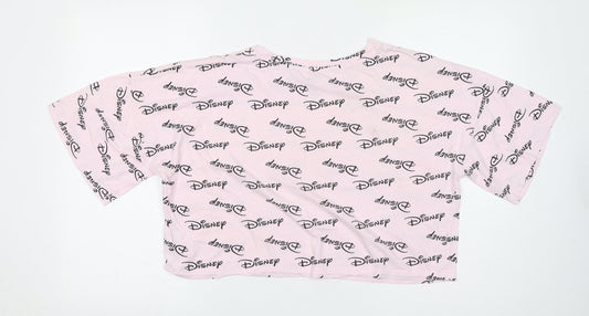 Disney Womens Pink Geometric 100% Cotton Cropped T-Shirt Size 14 Round Neck - Size 14-16