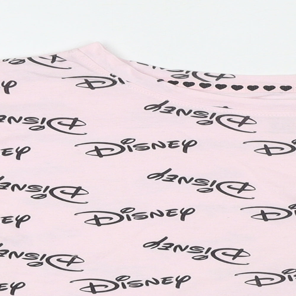 Disney Womens Pink Geometric 100% Cotton Cropped T-Shirt Size 14 Round Neck - Size 14-16