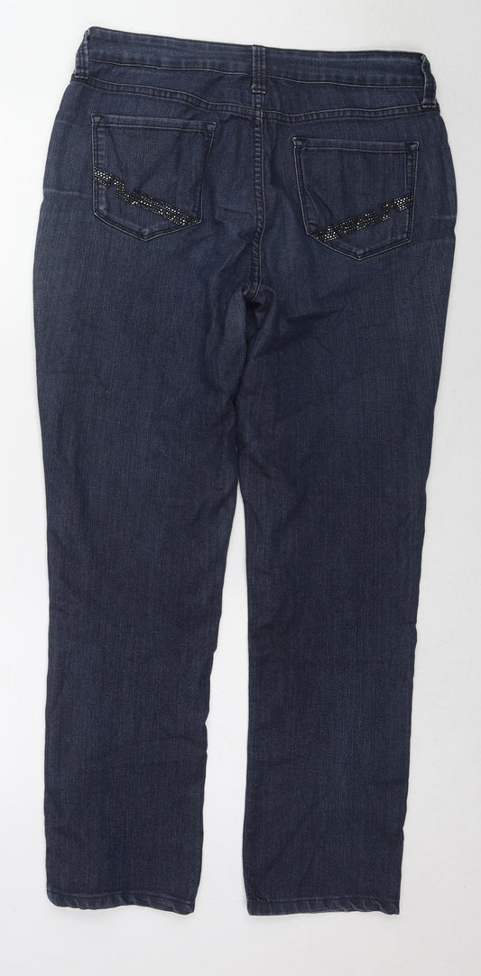 NYDJ Womens Blue Cotton Straight Jeans Size 10 L28 in Regular Zip