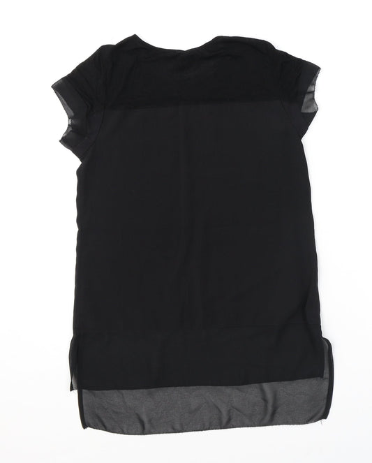 French Connection Womens Black Polyester Tunic Blouse Size XS Round Neck