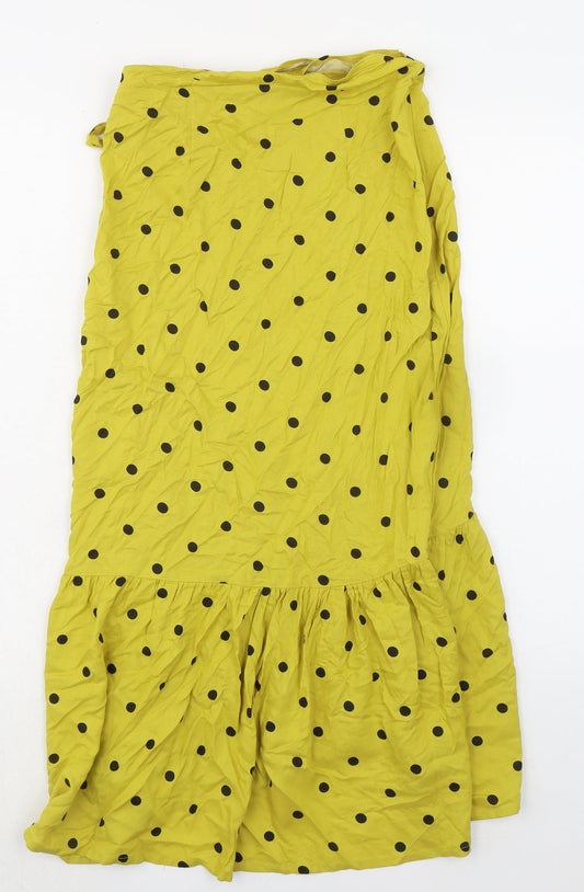 Miss Selfridge Womens Green Polka Dot Viscose Wrap Skirt Size 4 Tie