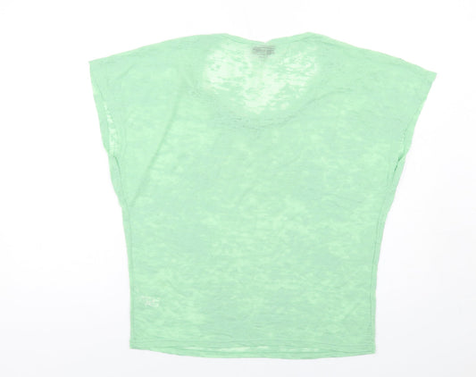 Topshop Womens Green Cotton Basic T-Shirt Size 8 Round Neck