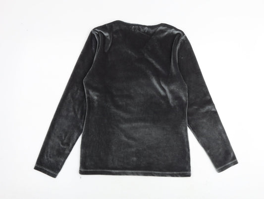 DolceDolce Womens Grey Polyester Basic T-Shirt Size S V-Neck