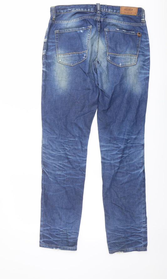 Pull&Bear Mens Blue Cotton Straight Jeans Size 32 in L32 in Regular Button