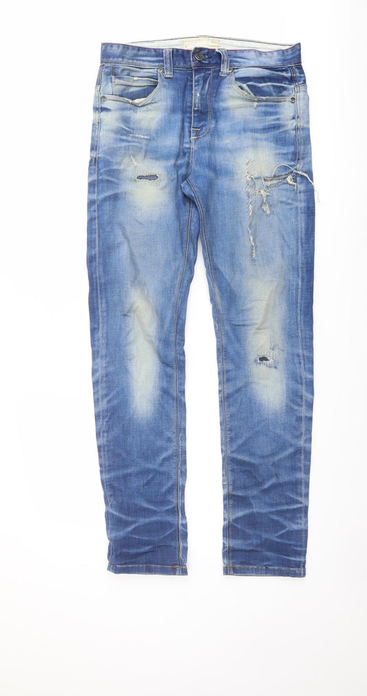 Pull&Bear Mens Blue Cotton Straight Jeans Size 30 in L31 in Regular Button