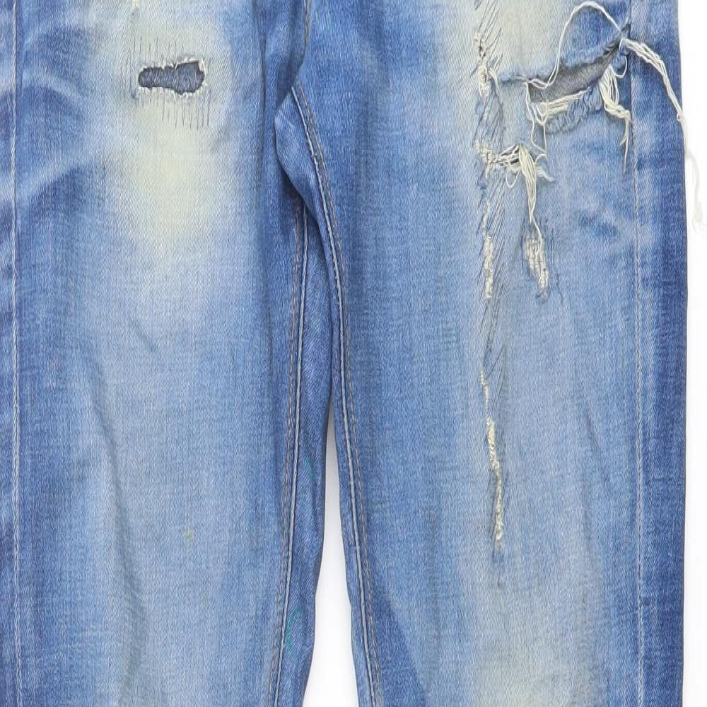 Pull&Bear Mens Blue Cotton Straight Jeans Size 30 in L31 in Regular Button