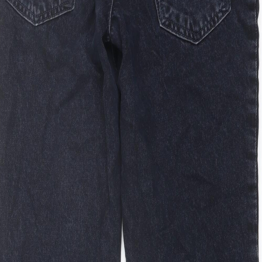 Brand and care label for ASOS women’s blue cotton straight jeans, size UK 24, in, 32-inch leg regular button